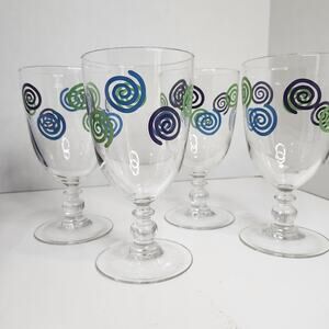 Vtg Arcoco 13 Wine Water Goblets Raised Spiral Pattern/ Beaded Stems 1960's